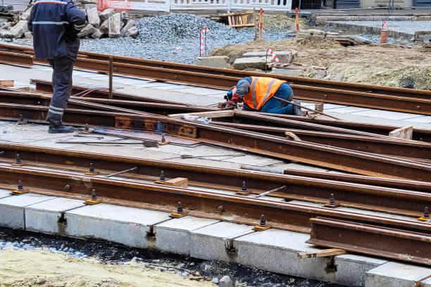 istock repair work on the railway. Broken rail repair 1345063343