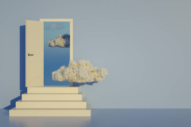 3d rendering of the Open Door and Staircase, Ladder of Success, Decisions, Choices.