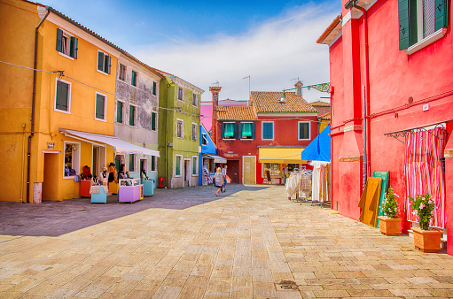 Burano Island the colorful traditional fishing village near of Venice. Italy