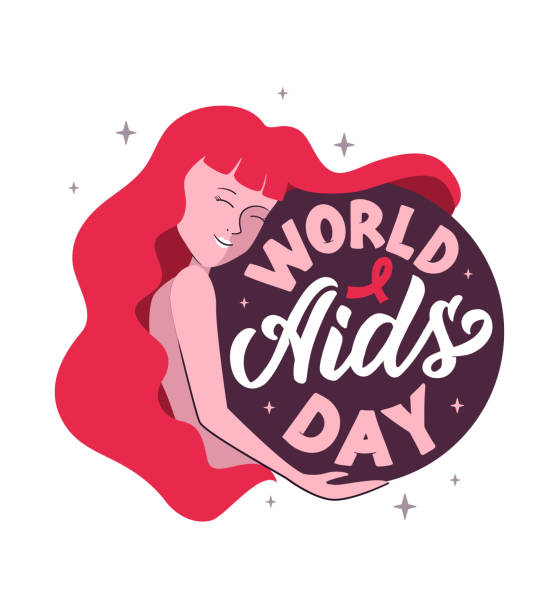 projekt napisu jest dobry na światowy dzień aids. to dziewczyna z popularnym cytatem. - world aids day stock illustrations