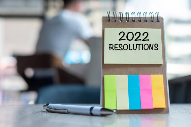 istock 2022 Resolution word on note paper with pen on wooden table. strategy, solution, goal, business, New Year New You and happy holiday concepts 1345072130