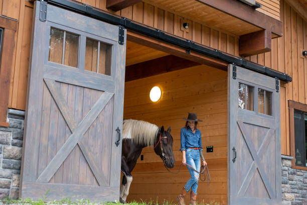 istock Female rancher working with her horse 1345074376