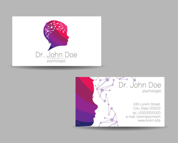 stockillustraties, clipart, cartoons en iconen met psychology vector business card kid human head modern logo creative style. child profile silhouette design concept. brand company. vsiting personal set of visit cards - neurology child