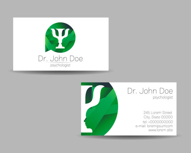 Psychology Vector Business Visit Card with Letter Psi Psy in Green Color. Modern logo Creative style. Human Head Profile Silhouette Design concept. Branding company Psychology Vector Business Visit Card with Letter Psi Psy in Green Color. Modern logo Creative style. Human Head Profile Silhouette Design concept. Branding company. psi stock illustrations