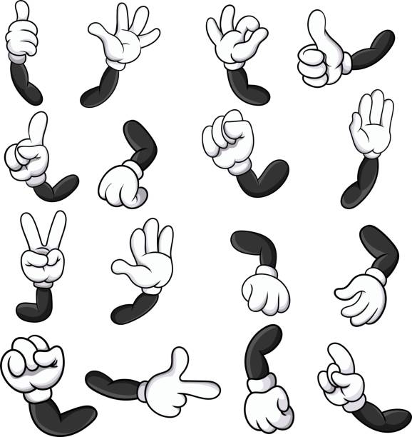 ilustraciones, imágenes clip art, dibujos animados e iconos de stock de manos enguantadas de dibujos animados con diferentes gestos - abofetear
