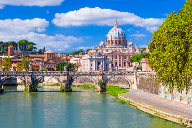 Vatican City - September 26, 2014: St. Peter's Basilica and Ponte St. Angelo in Rome, Italy.