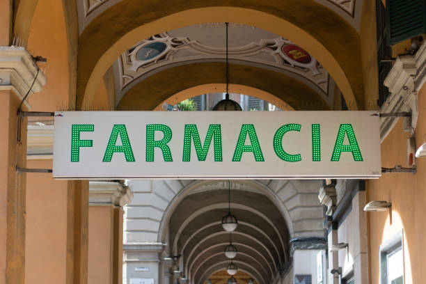 Bright horizontal sign of an Italian pharmacy Bright horizontal sign of an Italian pharmacy farmacia stock pictures, royalty-free photos & images