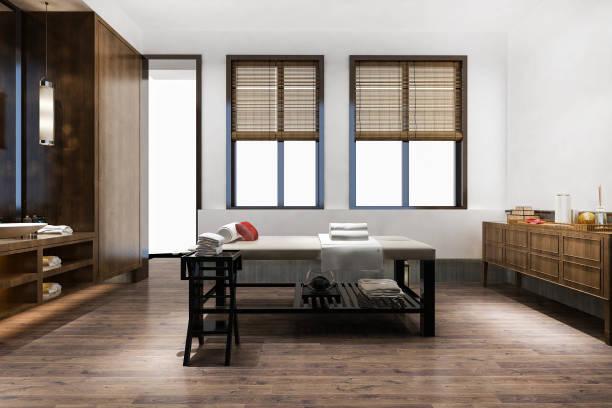 istock 3d rendering spa and massage wellness in hotel suite with bathtub 1345079809