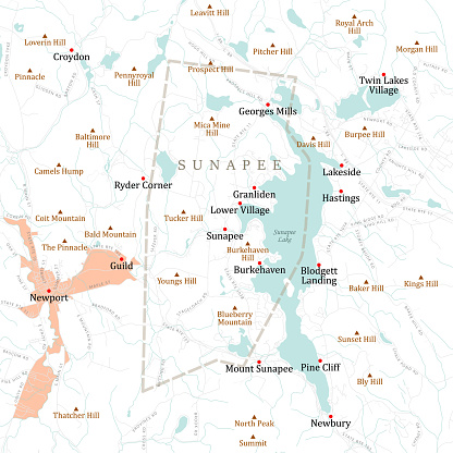 NH Sullivan Sunapee Vector Road Map. All source data is in the public domain. U.S. Census Bureau Census Tiger. Used Layers: areawater, linearwater, roads, rails, cousub, pointlm, uac10.
