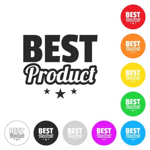 Vector illustration of Best Product. Flat icons on buttons in different colors