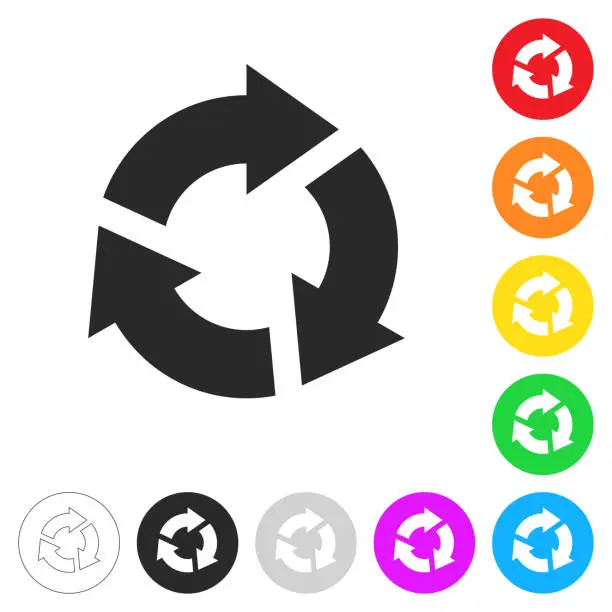 Vector illustration of Refresh. Flat icons on buttons in different colors
