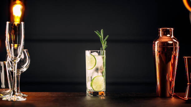 istock Fresh gin tonic cocktail with rosemary and lime 1345086026