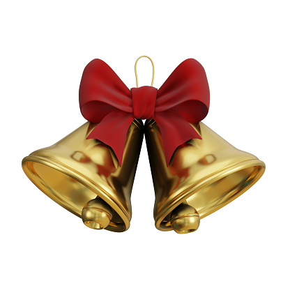 christmas celebrations two golden bells on a white background 3d rendering