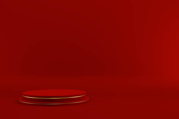 istock Merry Christmas podiums with production background 3d rendering 1345086120