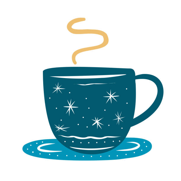 Blue cup with the image of snowflakes. Blue cup with the image of snowflakes. Isolated element on a white background. blue cup stock illustrations