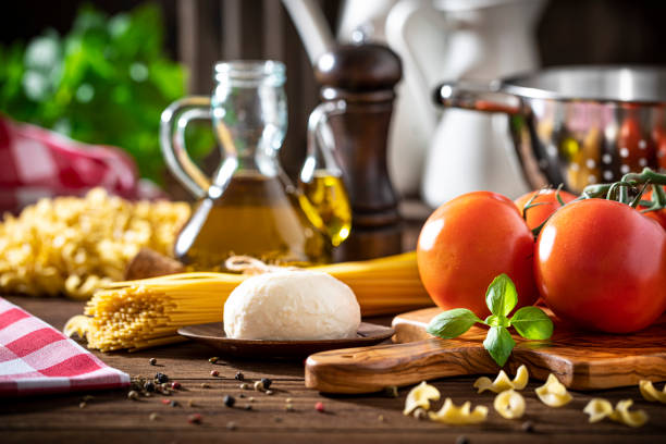 Italian ingredients on a wooden table