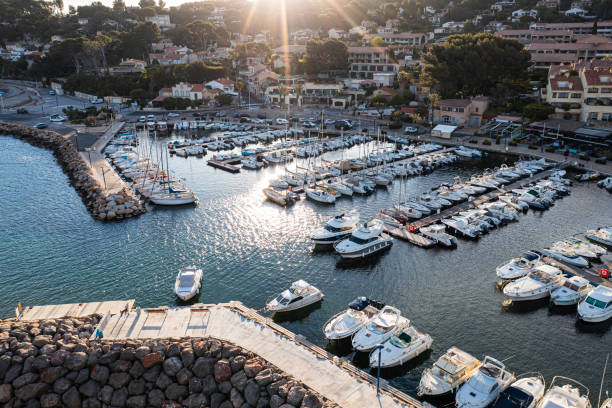 istock Sunset marina bay drone view 1345087177