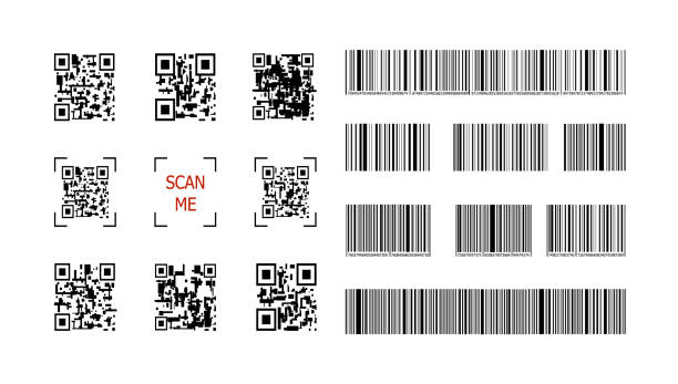 illustrazioni stock, clip art, cartoni animati e icone di tendenza di set vettoriale di codici qr, scan me, generatore di codici a barre, icone nere isolate. - codice a barre