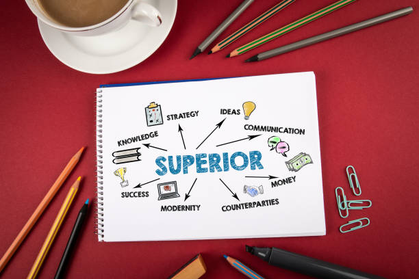 istock Superior. Knowledge, Strategy, Money and success concept. Red office desk 1345088126