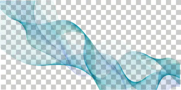 Vector illustration of Wave swoosh; blue and teal color flow. Wavy swirl; sea water or air wind abstract design for banner decoration, isolated on transparent background. Vector illustration