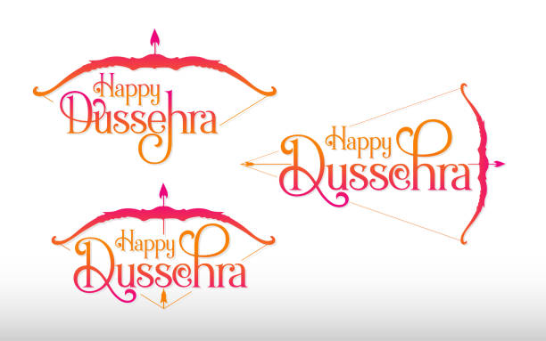 Happy Dussehra Text Typography Design Indian Religious Happy Dussehra Text Typography Design Vector Illustration ceremonial dancing stock illustrations