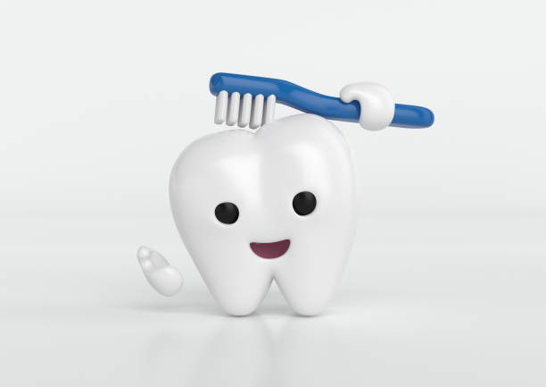 Happy bright white tooth hygiene 3d character on white background
