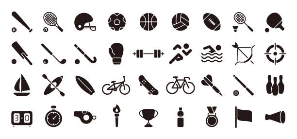 illustrazioni stock, clip art, cartoni animati e icone di tendenza di set di icone sportive (versione flat silhouette) - bmx cycling bicycle cycling sport