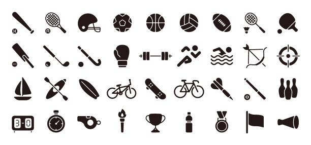 ilustrações, clipart, desenhos animados e ícones de conjunto de ícones esportivos (versão de silhueta plana) - bmx cycling bicycle cycling sport