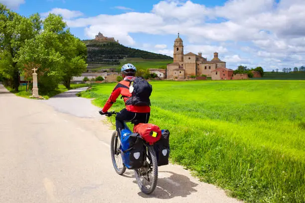 Castrojeriz biker on the way of Saint James at Castilla Spain