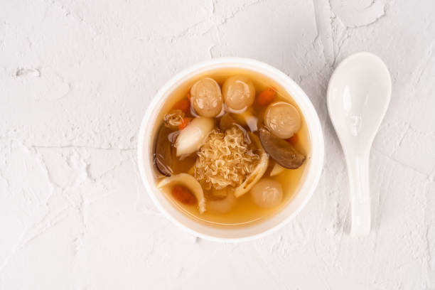 Chinese snow fungus dessert soup top view