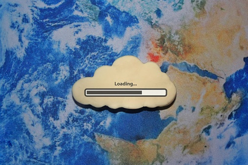 White cloud with Loading bar icon on earth globe