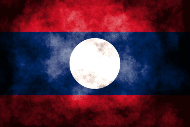 Closeup of grunge Laos flag Closeup of grunge Laos flag 國旗 stock pictures, royalty-free photos & images