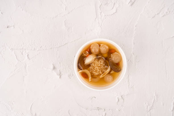 istock Chinese snow fungus dessert soup top view 1345093693