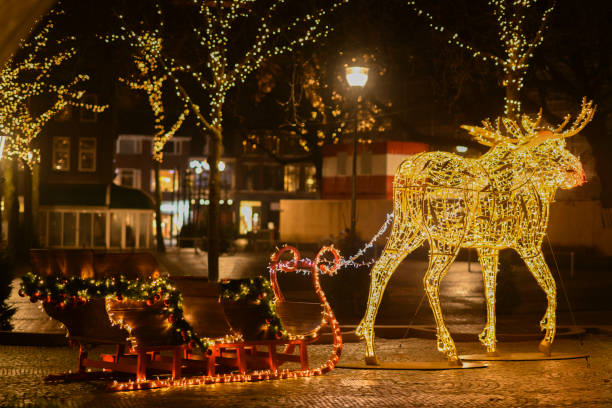 istock Christmas light moose decorations at night in the city 1345094391