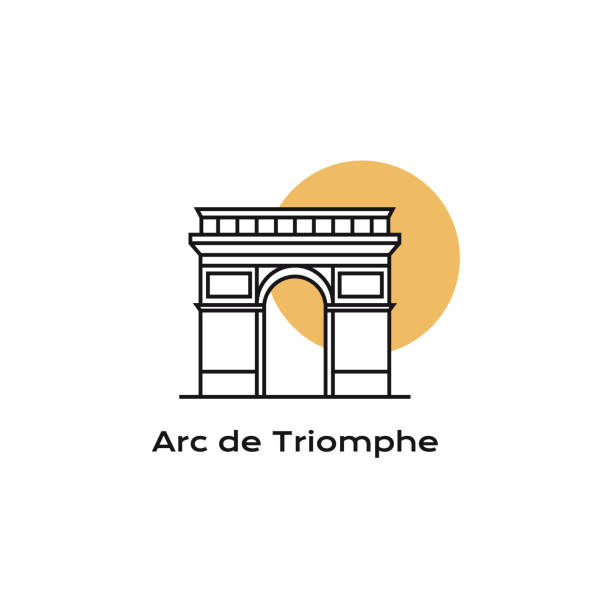 stockillustraties, clipart, cartoons en iconen met line art arc de triomphe, landmark icon of paris, france. arc de triomphe logo design vector illustration - arc de triomphe