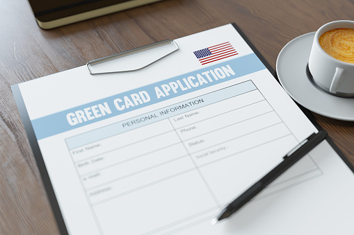 US Green Card Application Form. 3d Render