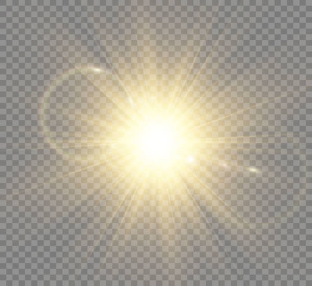 light effect Special lens flash, light effect. The flash flashes rays and searchlight. illust.White glowing light. Beautiful star Light from the rays. The sun is backlit. Bright beautiful star. Sunlight. Glare. arise and shine stock illustrations