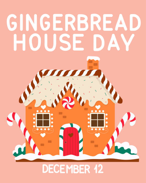 Gingerbread house day. December 12. Postcard, poster. gingerbread house cartoon stock illustrations