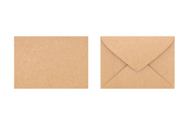 istock Recycle craft paper envelope with back and font side, on the white background, isolated with clipping mask. top view. 1345099884