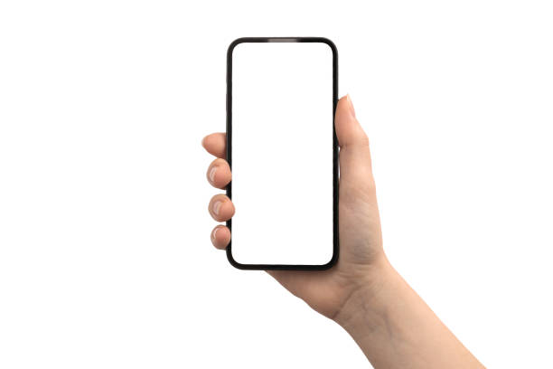 istock Phone in hand with white screen, isolated on a white background photo 1345101328