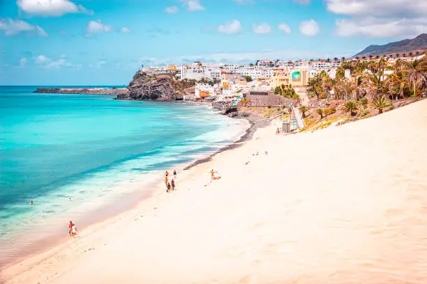 Morro Jable - a resort town in the south of Fuerteventura. Fuerteventura - Spanish island in the Atlantic Ocean, part of the Canary Islands archipelago.