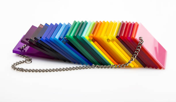 istock Colorful acrylic sheets plastic samples on white background , equipment for creativity and decoration 1345102815
