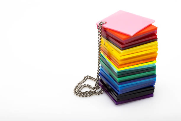 istock Colorful acrylic sheets plastic samples on white background , equipment for creativity and decoration 1345102816