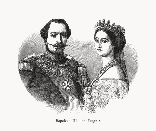 illustrations, cliparts, dessins animés et icônes de napoléon iii et eugénie, gravure sur bois, publiée en 1900 - napoleon iii