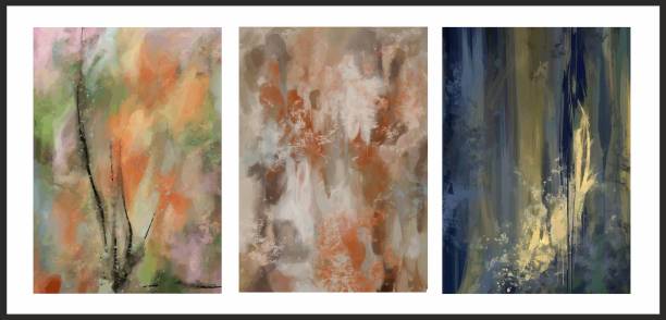 istock A set of three paintings. Abstract art oil paints canvas painting complex colors gray textured background 1345108953