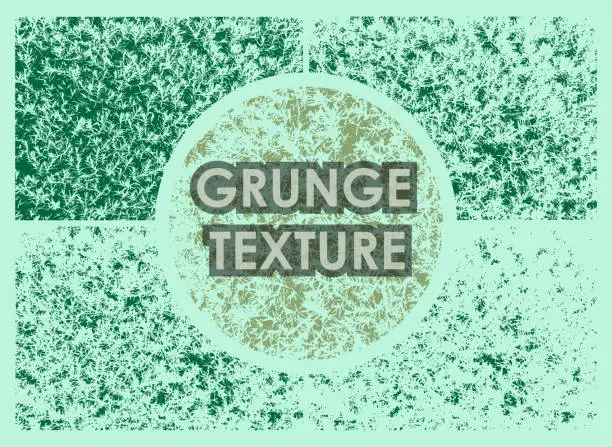 Vector illustration of set of evergreen juniper grunge textures with different number of spots on transparent background. Texture of old poster background. Vector