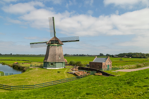Old windmill in Schellinkhout in West Friesland, Netherlands. The polder mill was built between 1603 and 1638.
