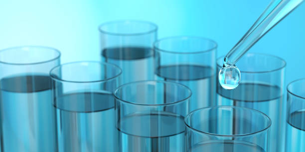 istock Test tubes and flasks in a medical laboratory. Biotechnology background 1345113317
