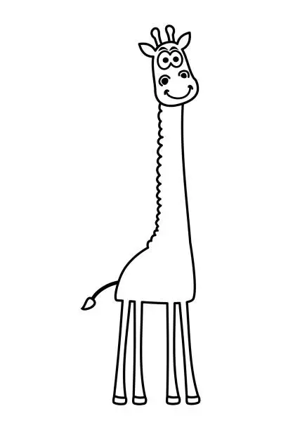 Vector illustration of Smiling giraffe in black and white to be colored on white background - vector