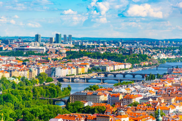 istock Prague skyline with Vltava bridges 1345119580
